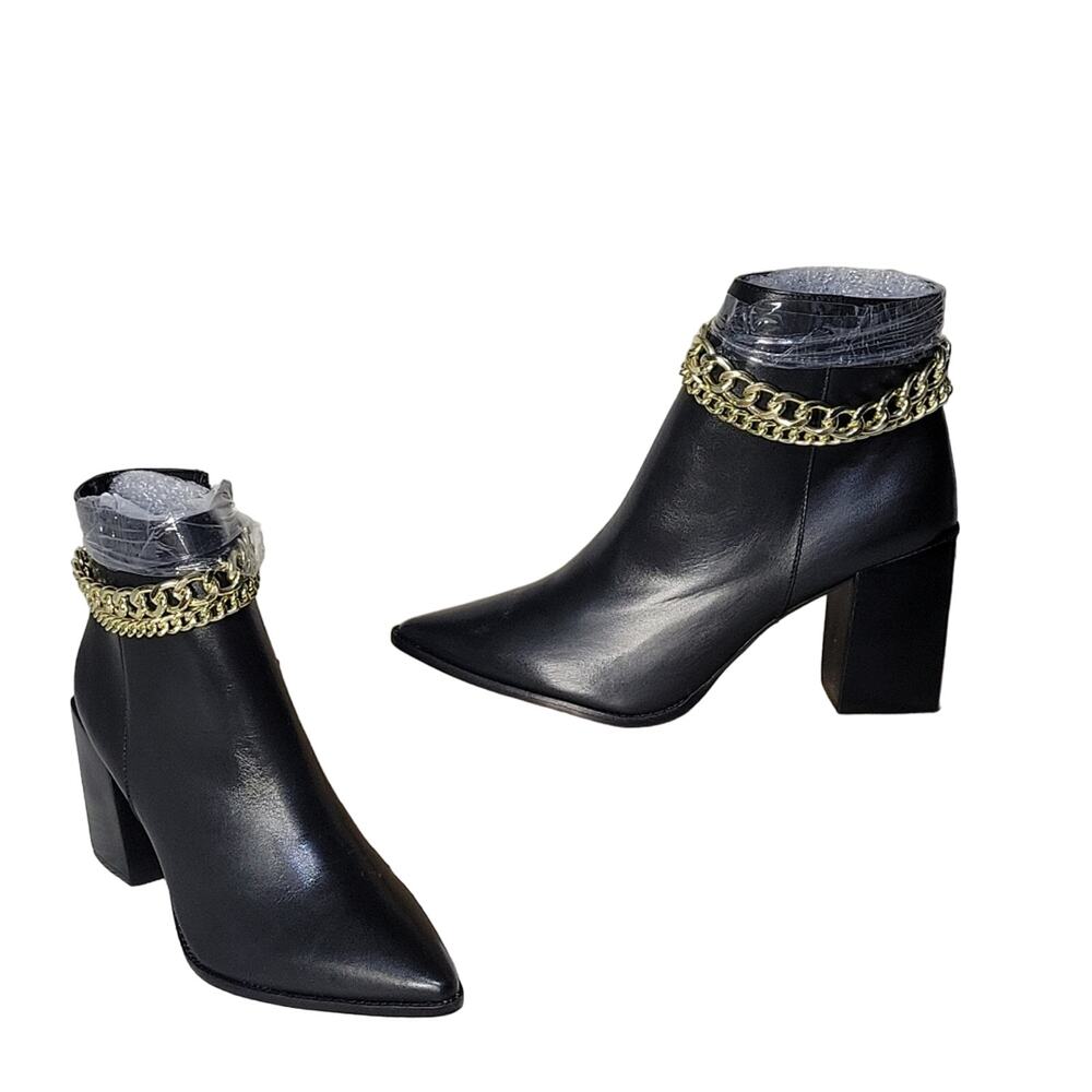 Steve Madden Perlina Black Leather Chain Ankle Boots Womens 8.5 NEW